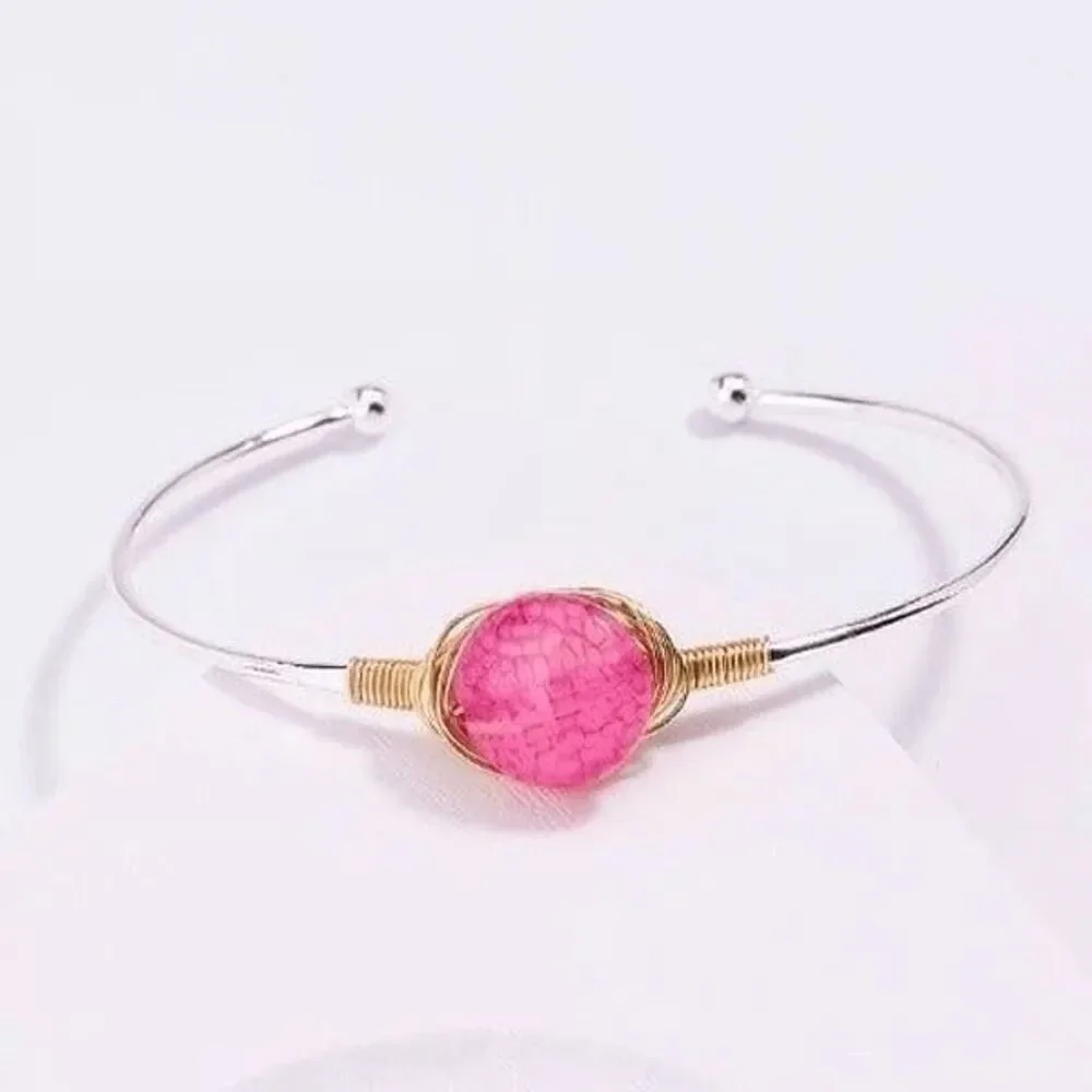 Ladies Pink Dainty Wire Stone Bracelet